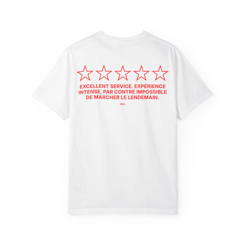 T-shirt "5 ÉTOILES EXCELLENT SERVICE. EXPÉRIENCE INTENSE, PAR CONTRE IMPOSSIBLE DE MARCHER LE LENDEMAIN.."